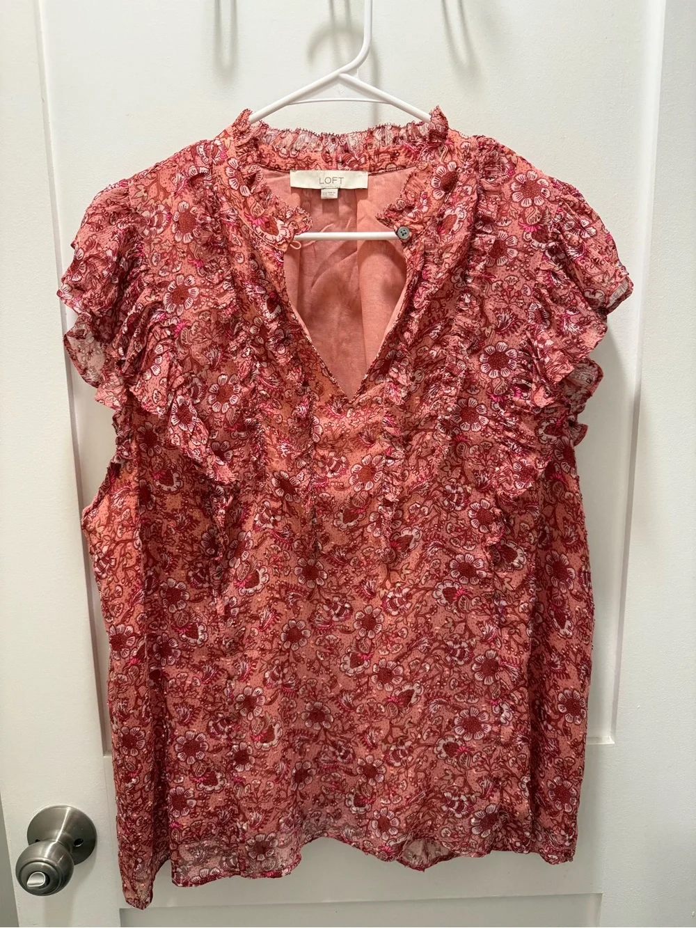 LOFT Floral Clip Ruffle Top - Picture 2 of 5